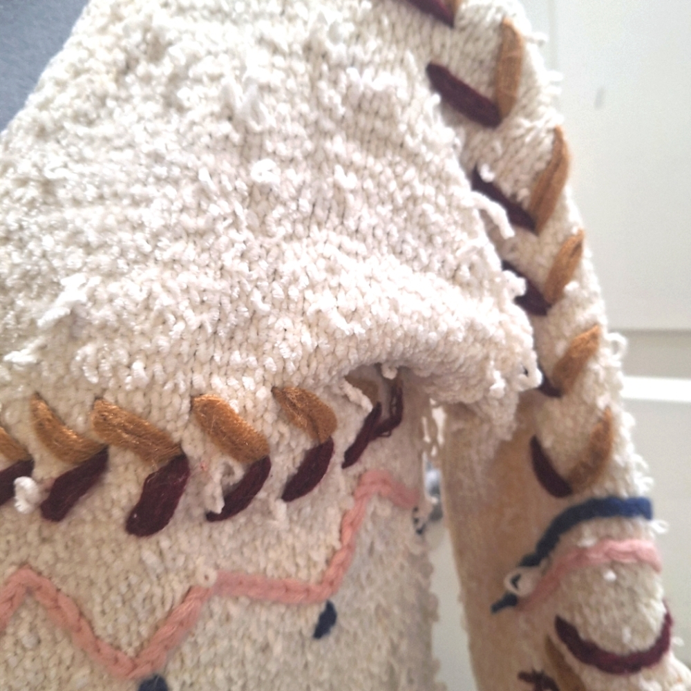 Alya Off White Destressed Sweater,Open Front, Size Small - Picture 4 of 7